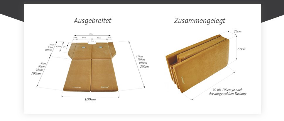 SPACEBED® ausgebreitet und zusammengelegt SPACEBED® ausgebreitet und zusammengelegt