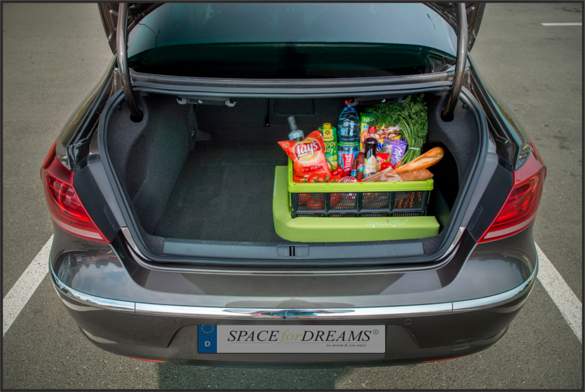 SPACEFIX® Grün - Nivellierung und Gepäckfixierung - Original, praktisch,  Befestigungselement in den Kofferraum Ihres Autos